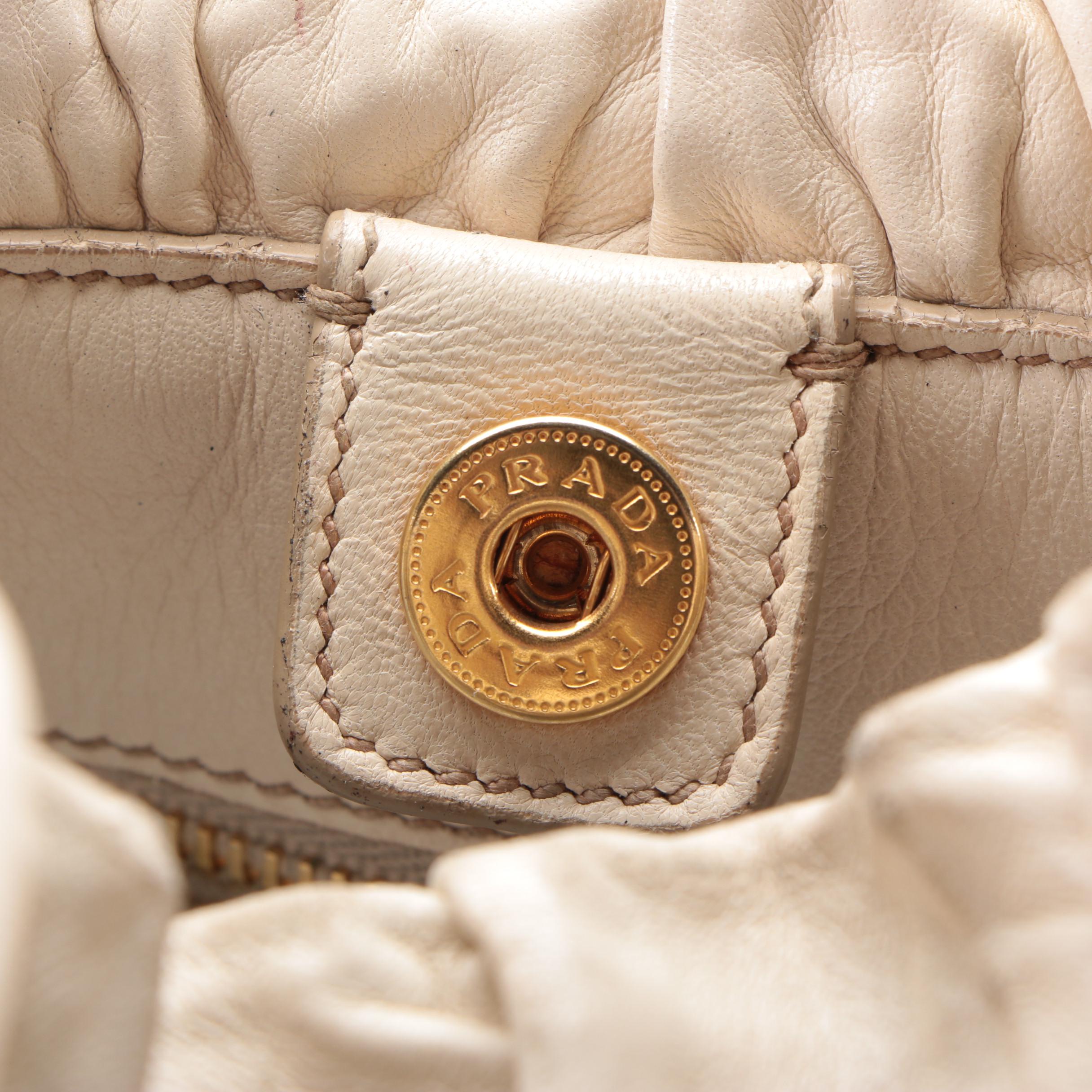 Prada Two-Way Hobo Bag in Off-White Leather with Snakeskin Bow Detail