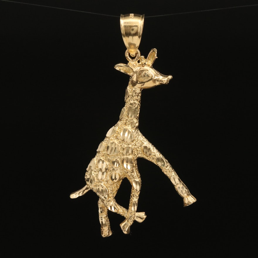 14K Gold Giraffe Pendant with Diamond Cut "Spots"