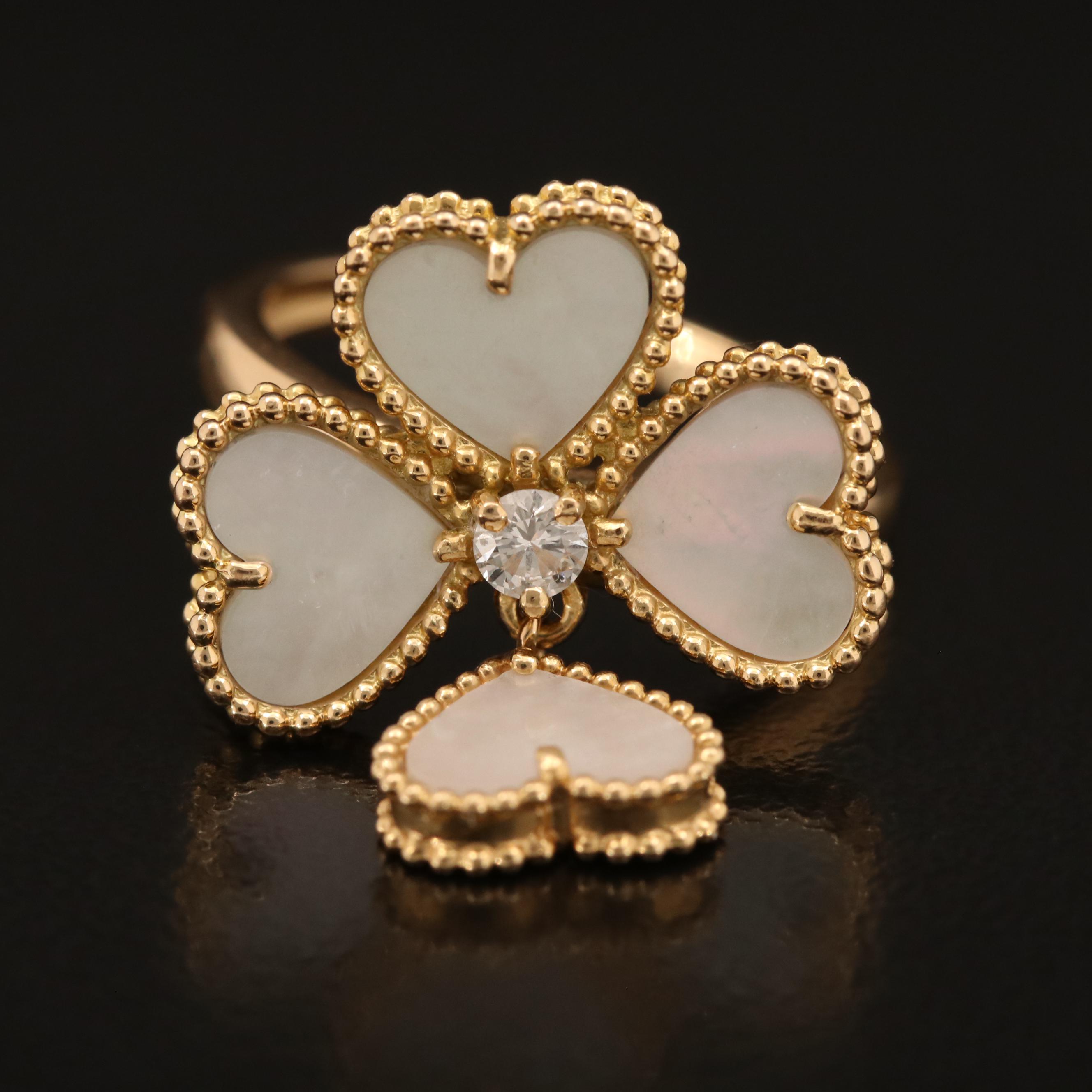 Van Cleef & Arpels 18K MOP and Diamond "Sweet Alhambra" Effeuillage Ring