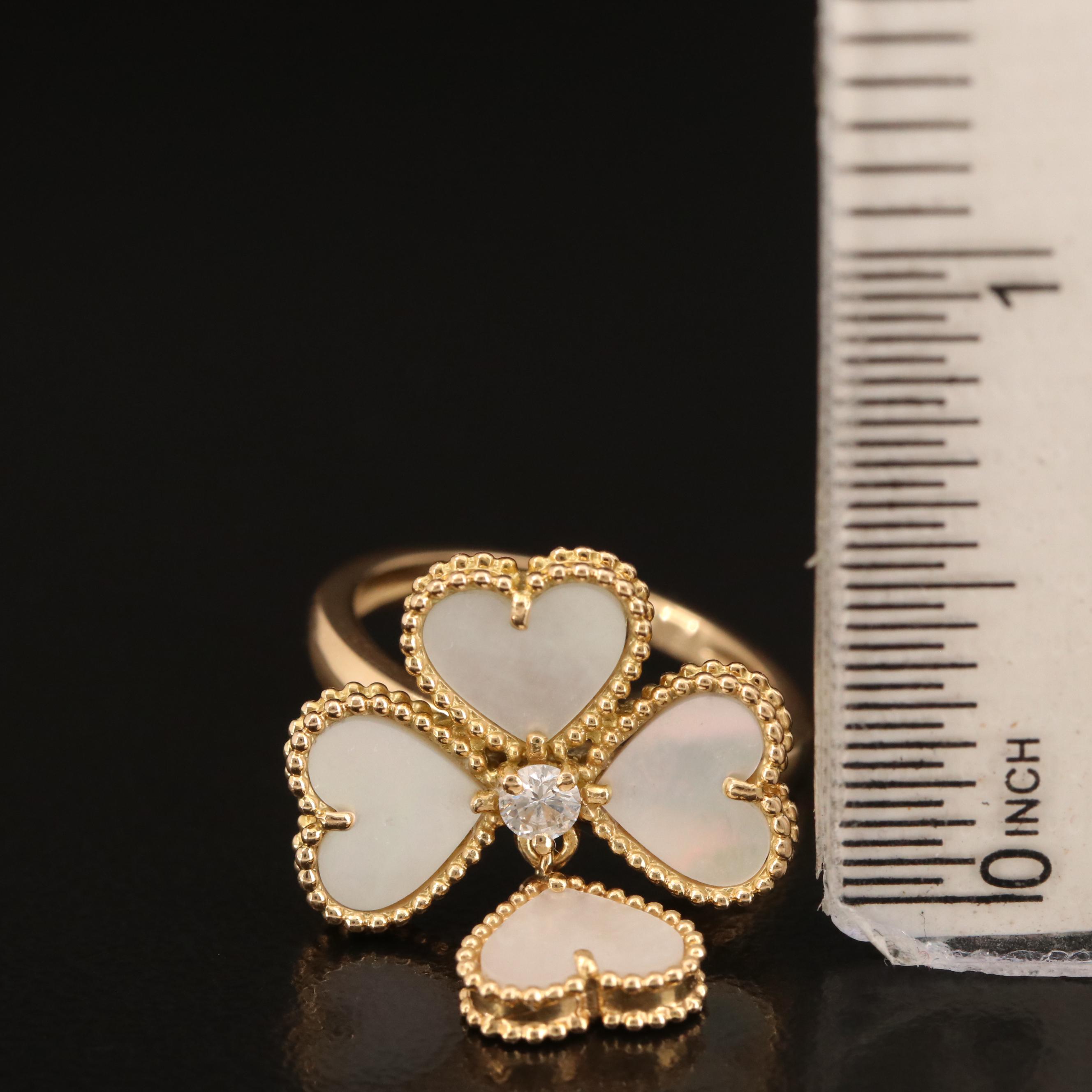 Van Cleef & Arpels 18K MOP and Diamond "Sweet Alhambra" Effeuillage Ring