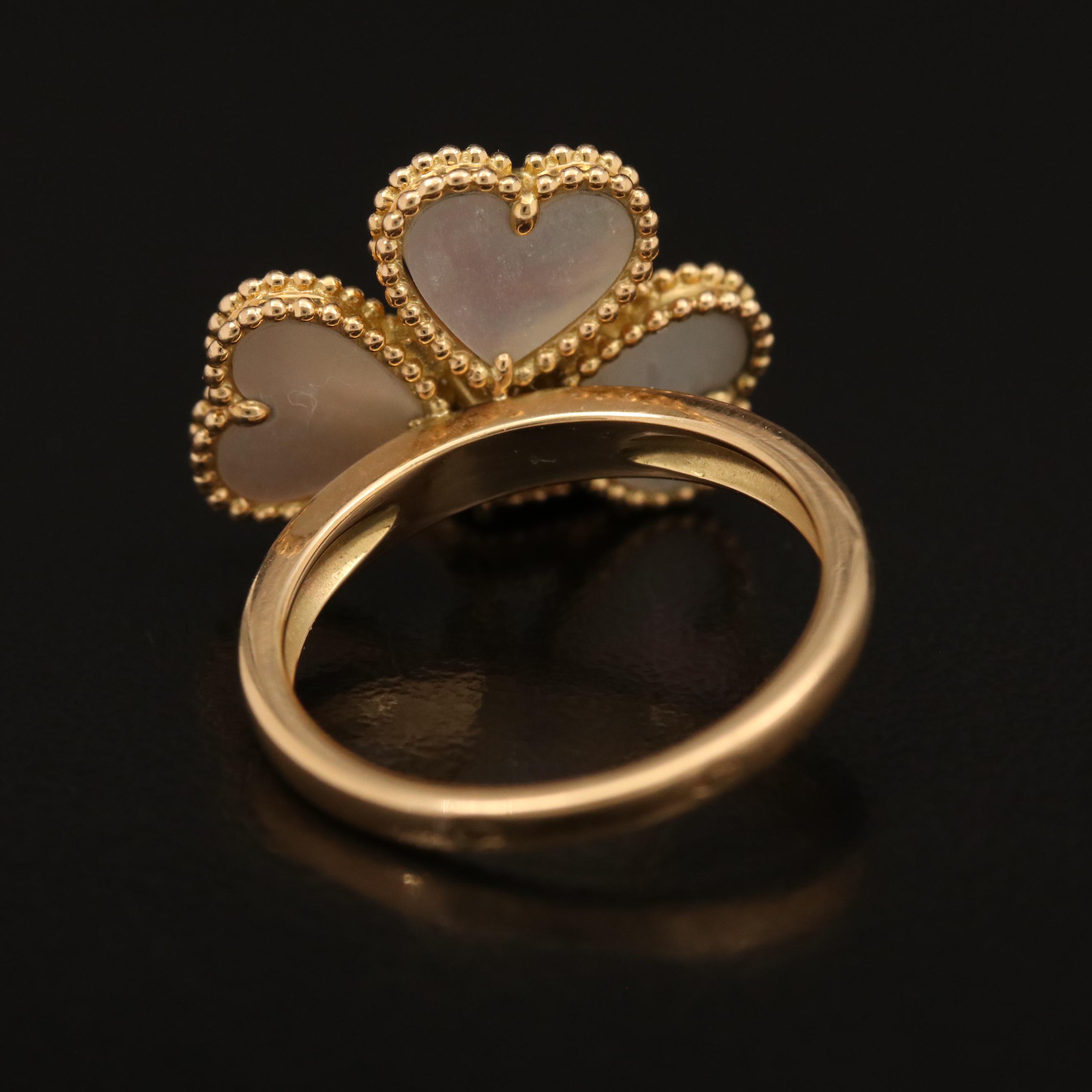 Van Cleef & Arpels 18K MOP and Diamond "Sweet Alhambra" Effeuillage Ring