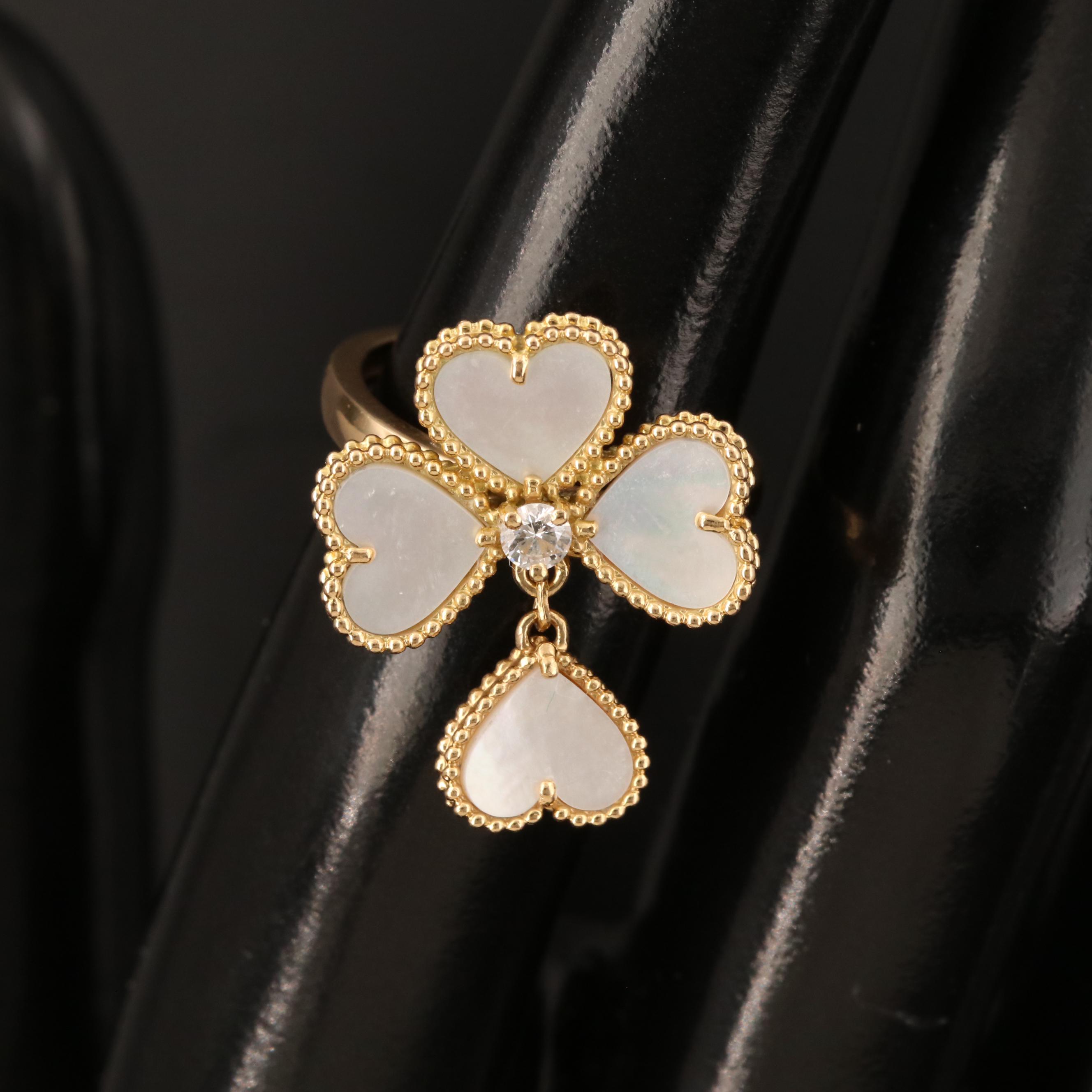 Van Cleef & Arpels 18K MOP and Diamond "Sweet Alhambra" Effeuillage Ring