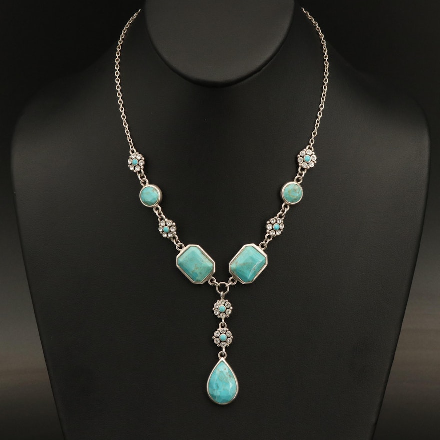 Sterling Rhinestone and Faux Turquoise Necklace