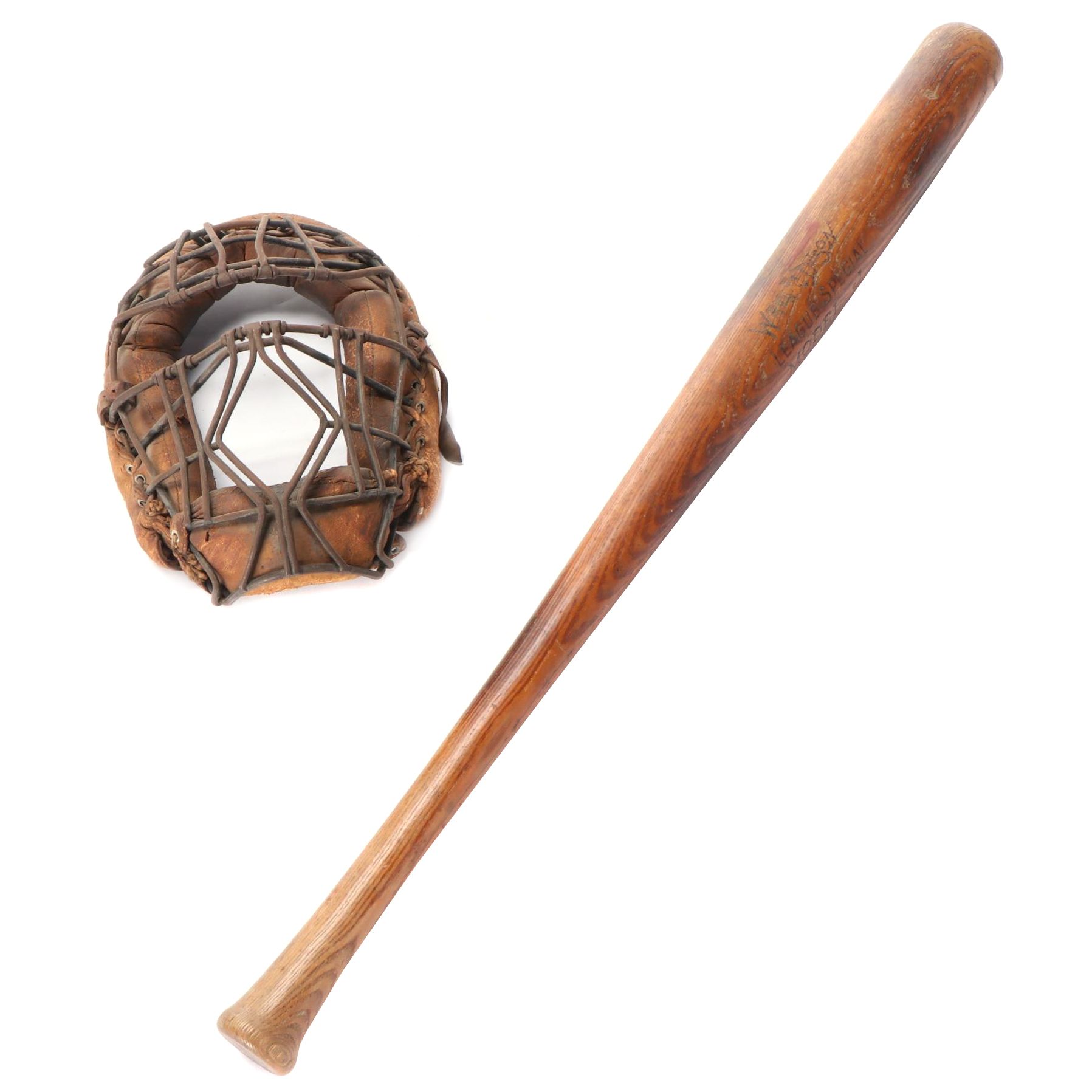 Antique "Spitter" Catchers Mask and Wright & Ditson "Special League" Bat