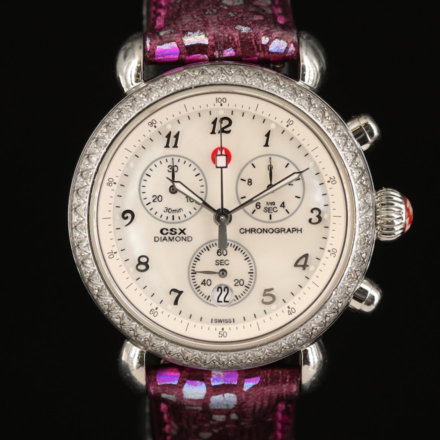Michele CSX Diamond Chronograph Stainless Steel Wristwatch