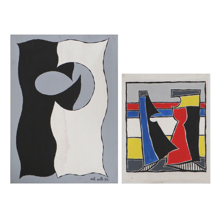 Achi Sullo Abstract Acrylic Paintings, Circa 1966