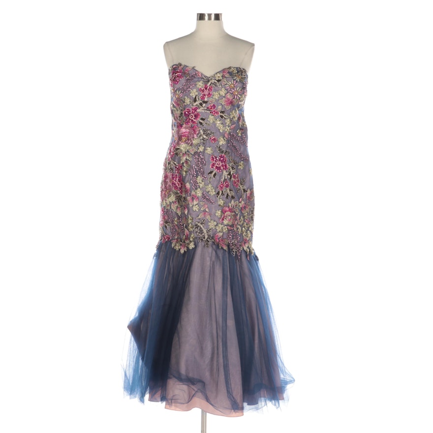 Ellie Wilde Floral Embellished Tulle Mermaid Gown