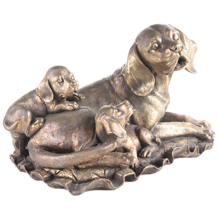 Brass Dog with Puppies Form Figurine