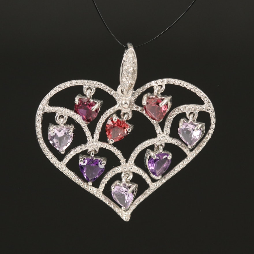 Sterling Gemstone Heart Pendant