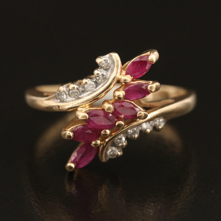 14K Ruby and Diamond Bypass Ring