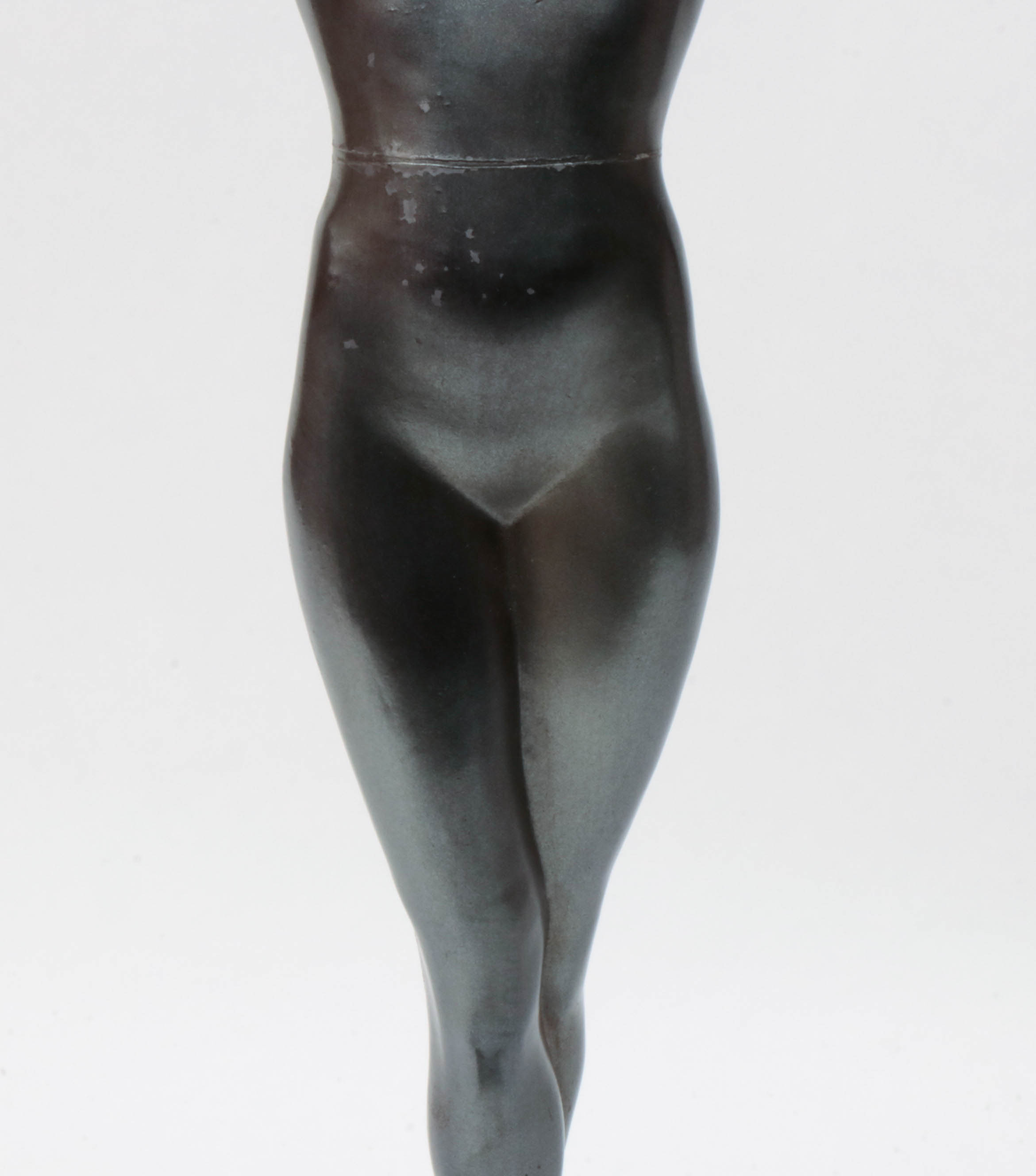 Frankart Art Deco Figural Nude Patinated Metal and Black Glass Ashtray Stand