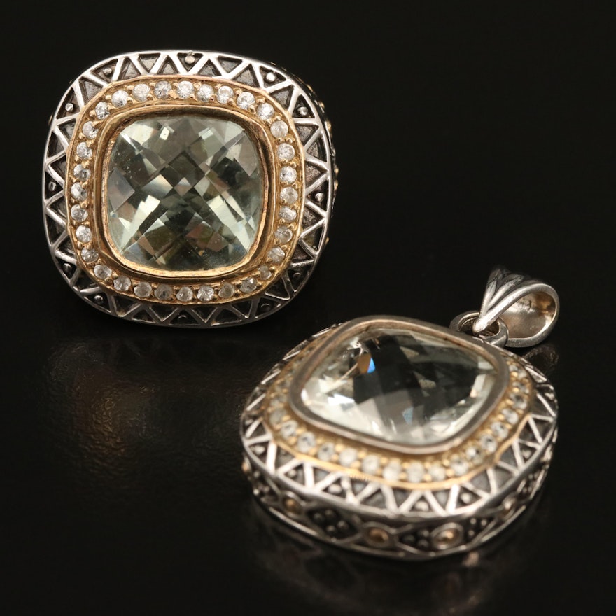 Sterling Prasiolite and Zircon Pendant and Ring