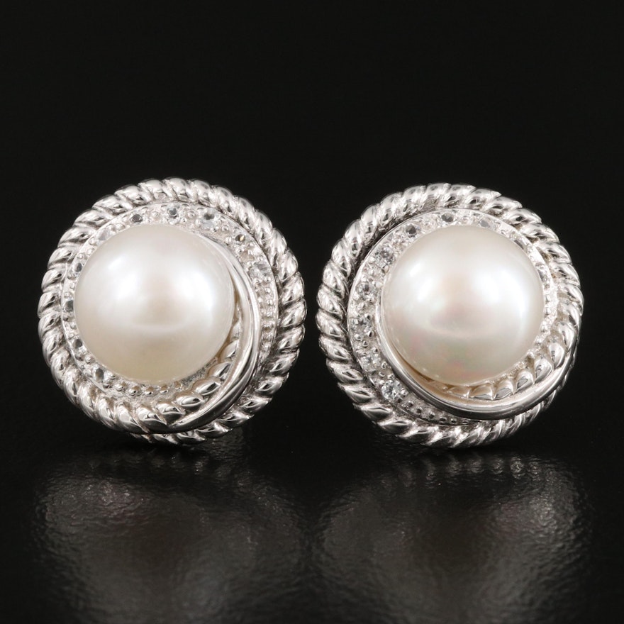 Sterling Pearl and White Topaz Earrings