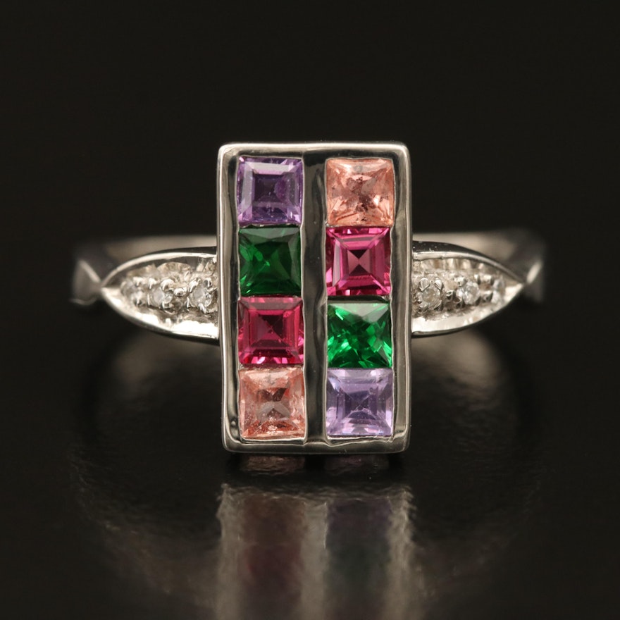 Sterling Gemstone Ring with Tourmaline and Sapphire