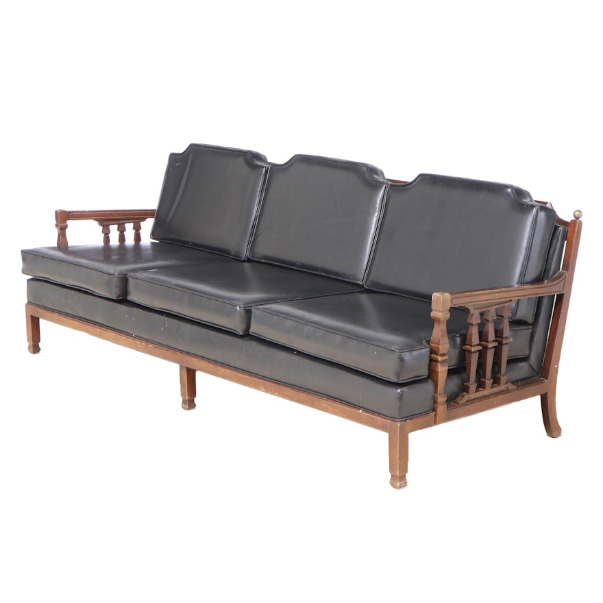 Walnut and Black Vinyl Sofa, Mid to Late 20th Century