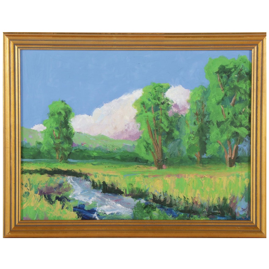 Kenneth R. Burnside Landscape Oil Painting of Stream, 21st Century