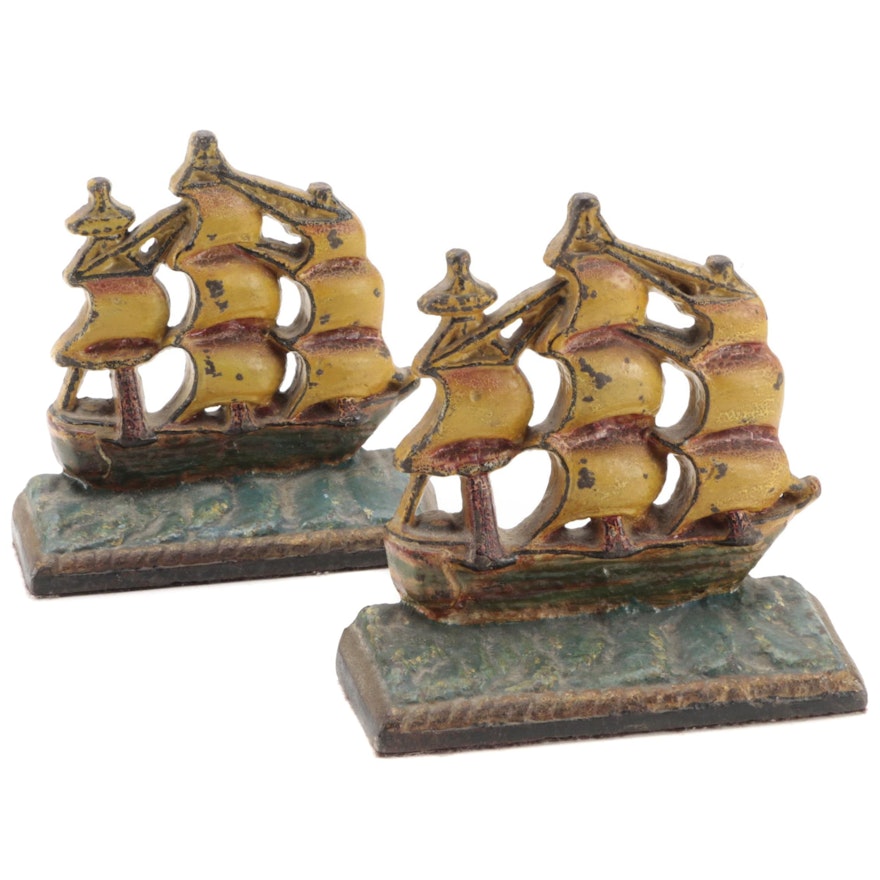 Painted Cast Iron Nautical Sailboat Bookends