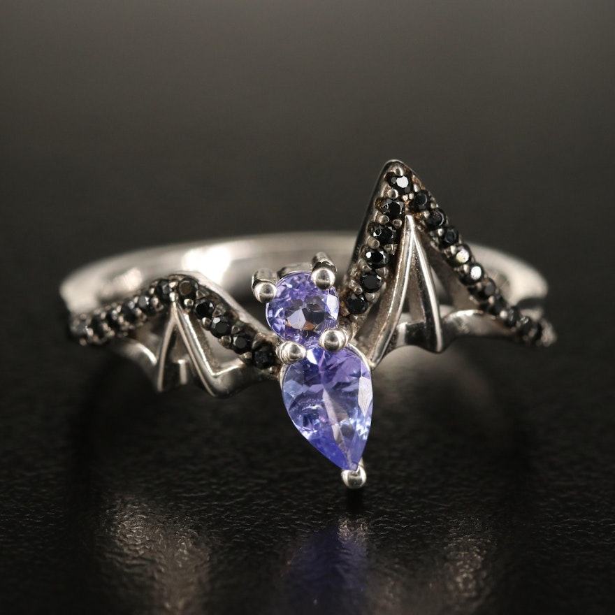 Sterling Tanzanite and Spinel Bat Ring