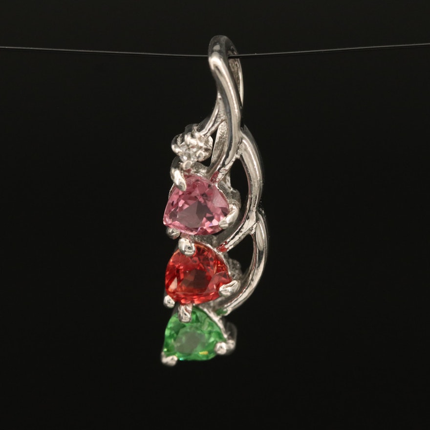 Sterling Gemstone Pendant with Tourmaline and Sapphire
