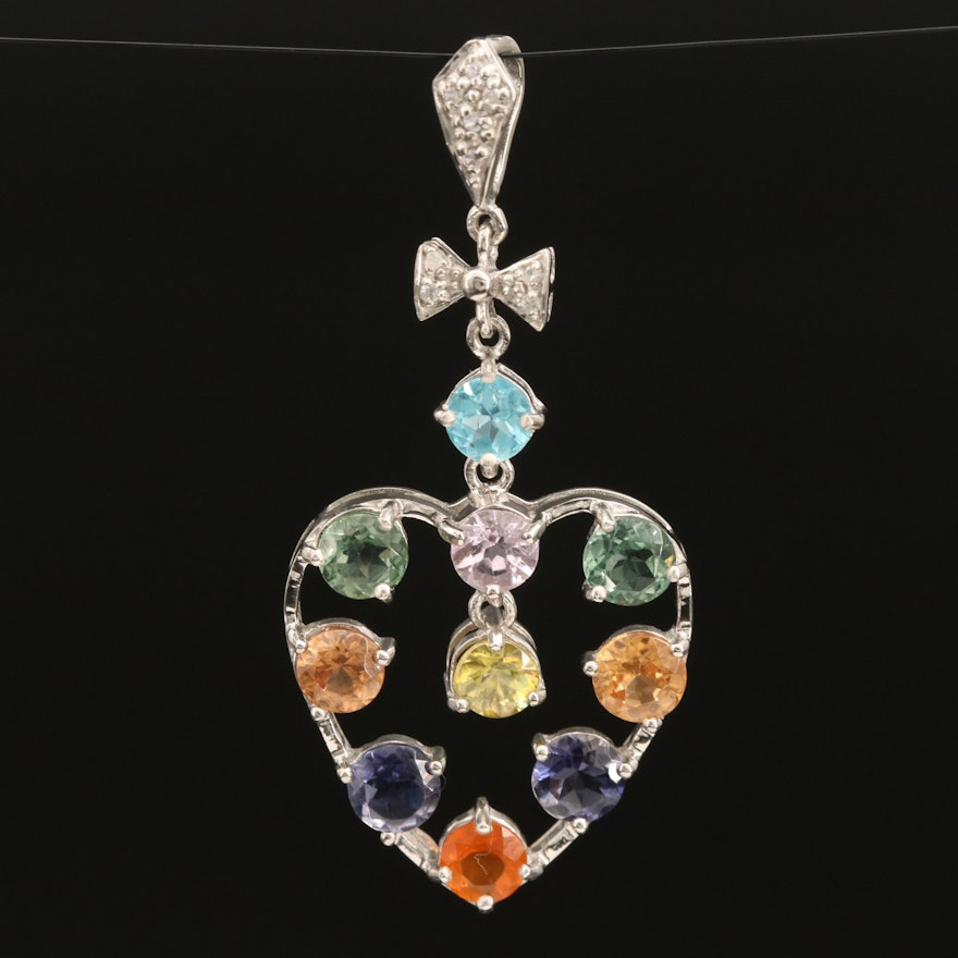 Sterling Heart Pendant Including Apatite, Opal and Zircon