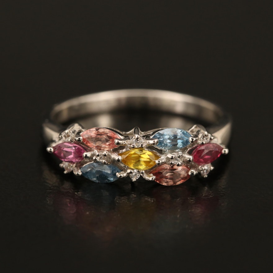 Sterling Sapphire, Garnet and Zircon Ring