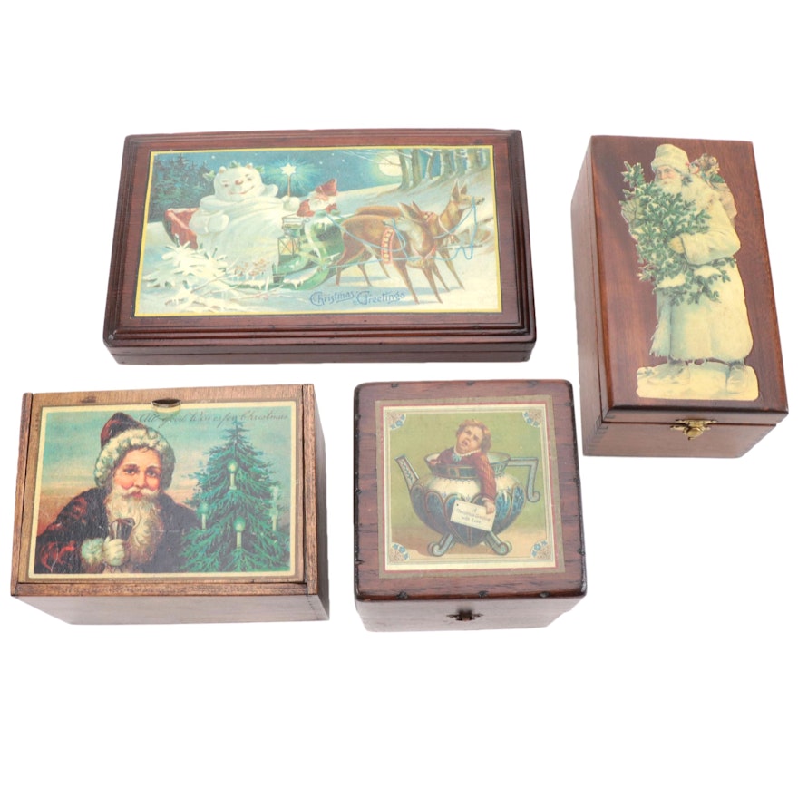 Christmas and Winter Motif Decorative Wooden Boxes