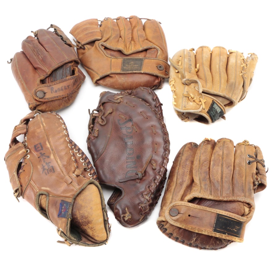 Nokona, Montgomery Ward, Spalding, and Other Leather Baseball Gloves
