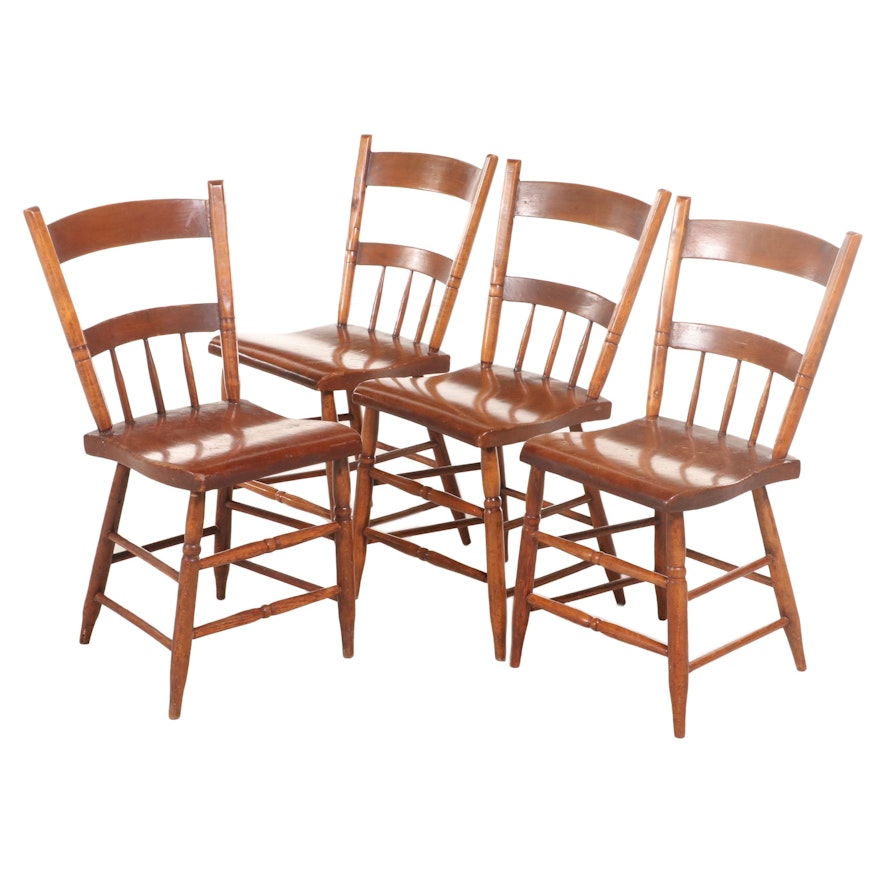 Matched Set of Four American Primitive Half Spindle-Back Side Chairs