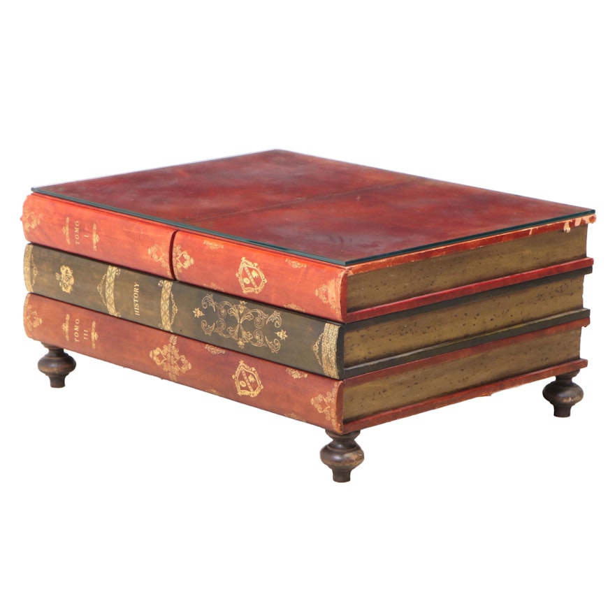 Leather-Lined and Parcel-Gilt Three-Drawer "Stacked Books" Coffee Table
