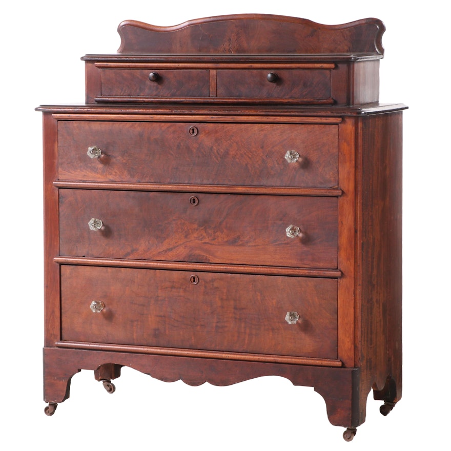 Victorian Figured Walnut, Poplar, and Pine Deck-Top Chest of Drawers