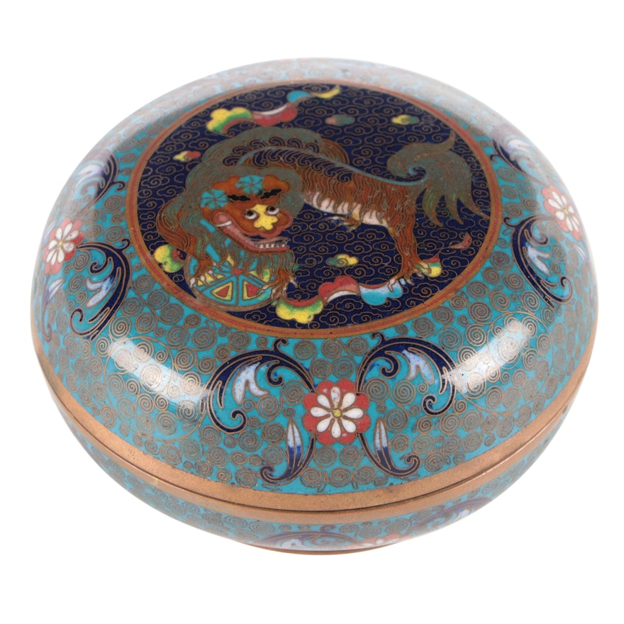 Chinese Cloisonné Guardian Lion Small Box