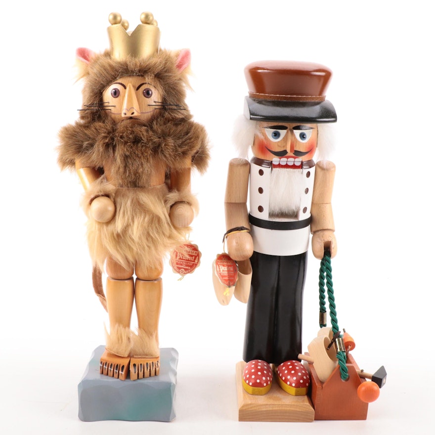 Steinbach "Cobbler Shoemaker" and "Cowardly Lion" Handcrafted Nutcrackers