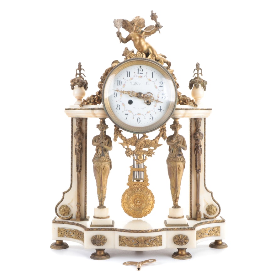 Tiffany & Co. French Marble and Brass Mantel Clock, Mid to Late 19th Century