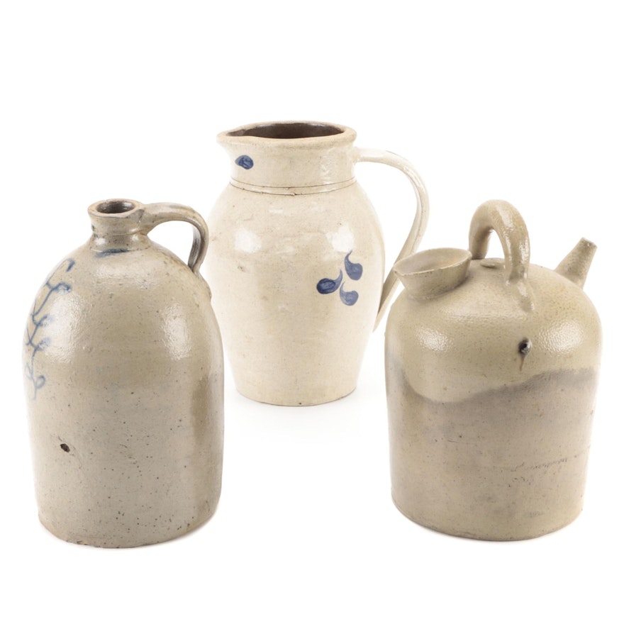 Salt Glazed Stoneware Jugs and Pitcher, Late 19th/ Early 20th Century