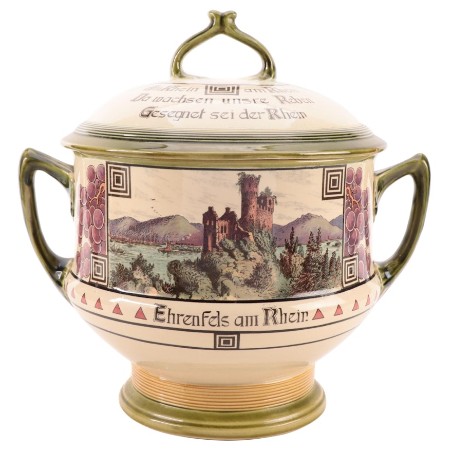 Mettlach "Bacharach am Rhein" Stoneware Covered Tureen, Early 20th Century