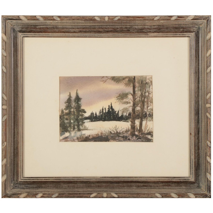 Lillian Mullins Watercolor Painting "Lo, the Sunset," Mid-Late 20th Century