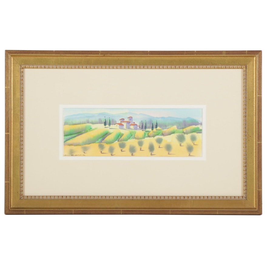 Spanish Countryside Watercolor Painting, 1998