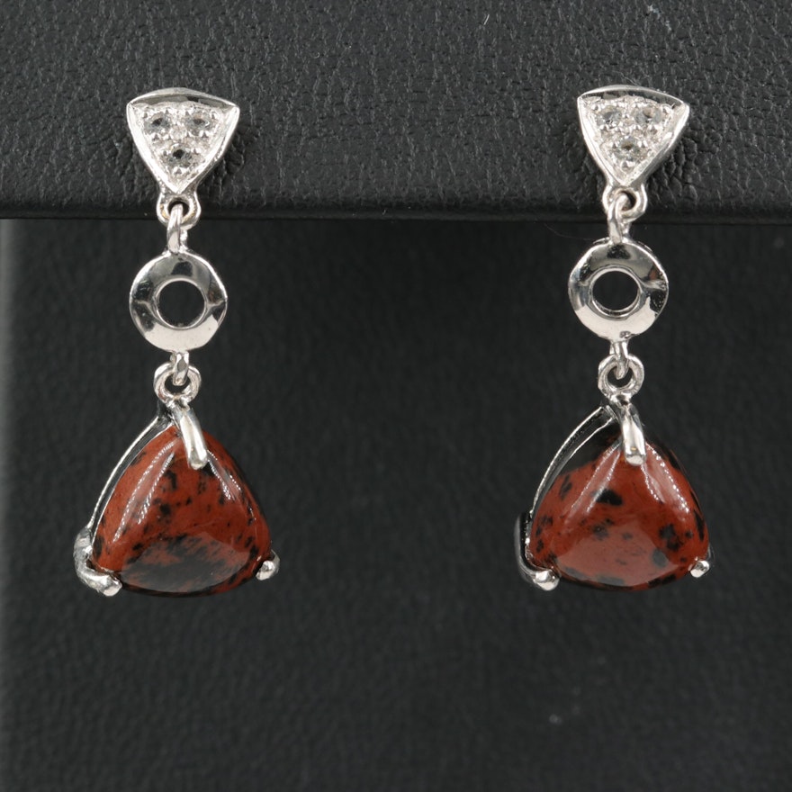 Sterling Mahogany Obsidian and White Topaz Earrings