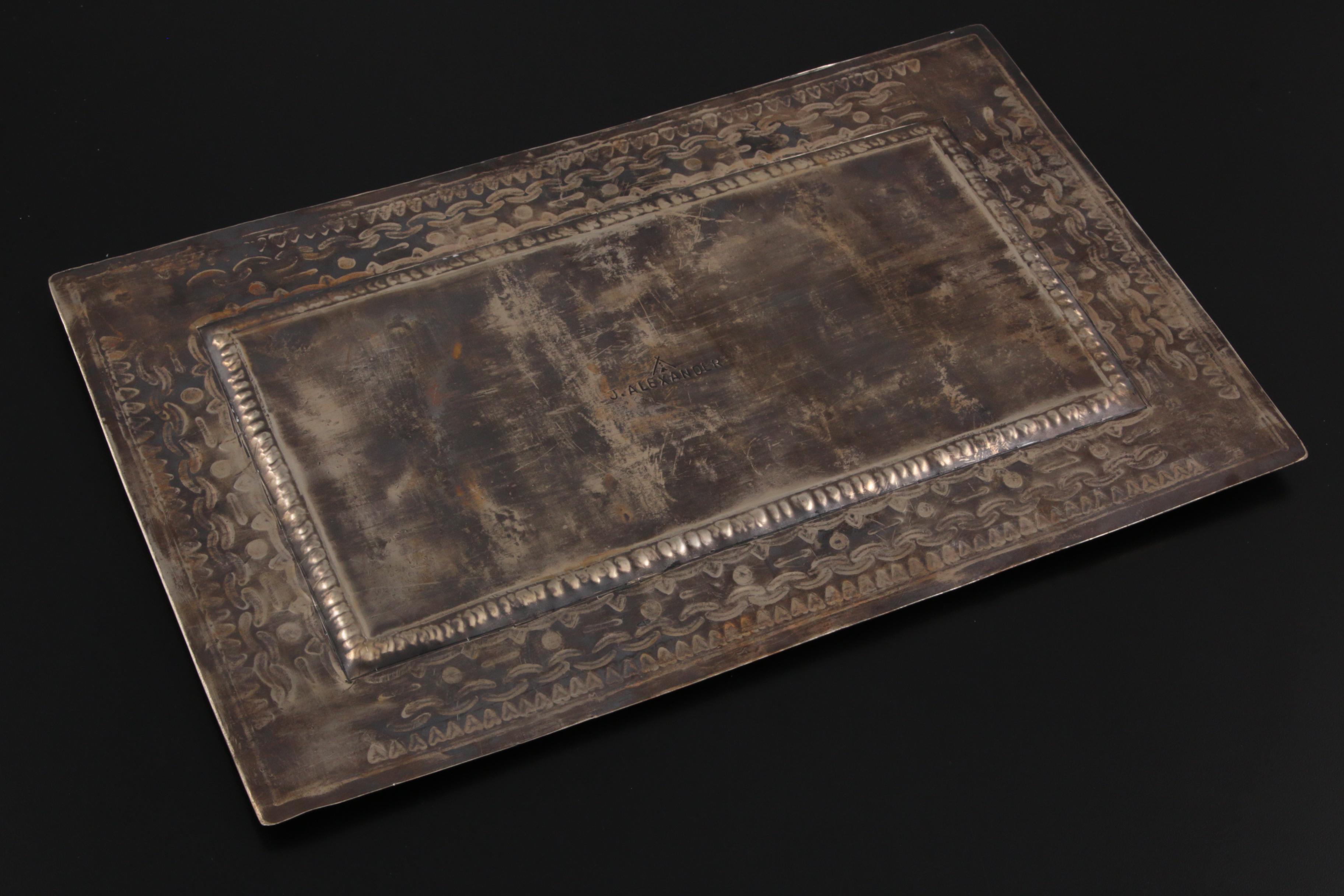 J. Alexander "Rustic Silver" Metal Tray with Turquoise Embellishments