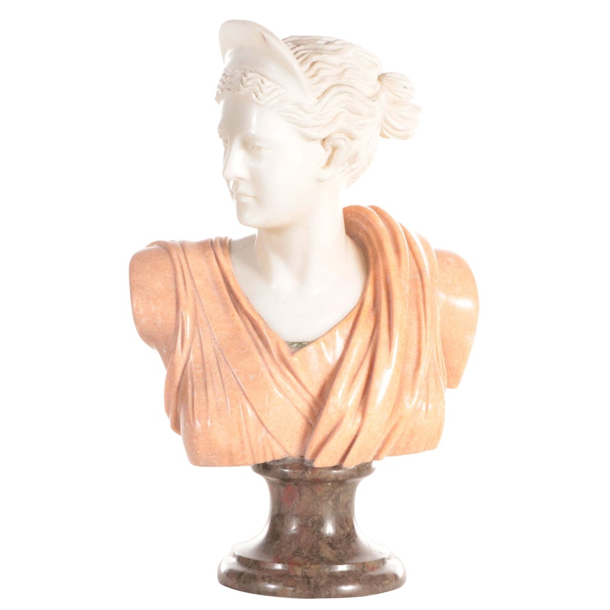 Carved Marble and Stone Bust after "Diana of Versailles"