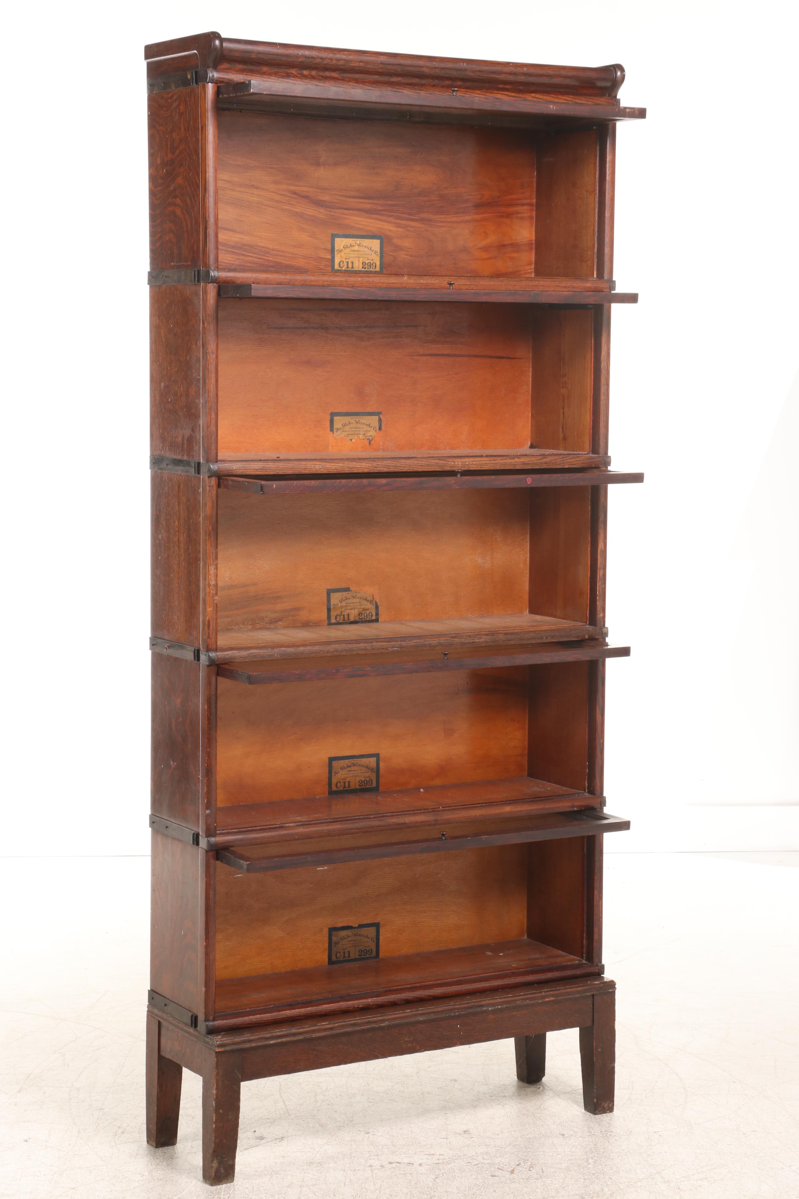 Globe-Wernicke Oak Five-Stack Sectional Barrister's Bookcase, Early 20th Century