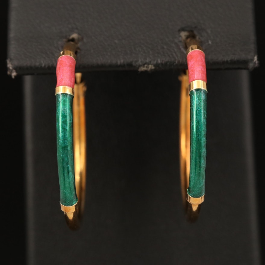 Italian 18K Enamel Hoop Earrings