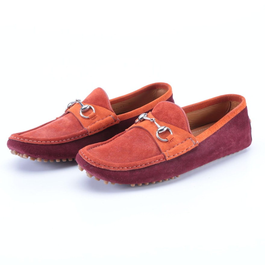 Gucci Horsebit Moccasin Driving Loafers in Two-Tone Suede