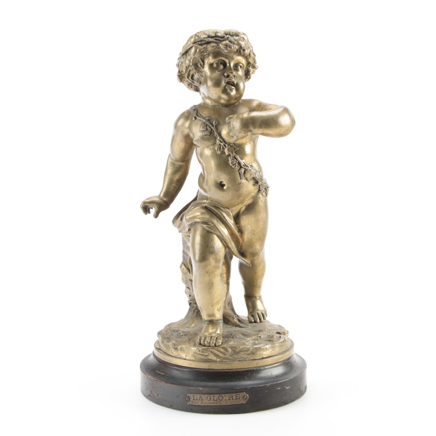 Rousseau Bronze Sculpture of Putti Figure "La Gloire," Early-Mid-20th Century