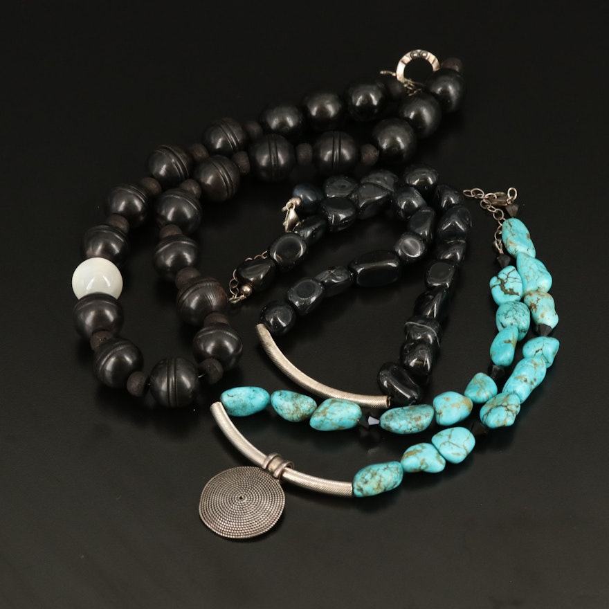 Sterling Magnesite and Agate Beaded Necklaces