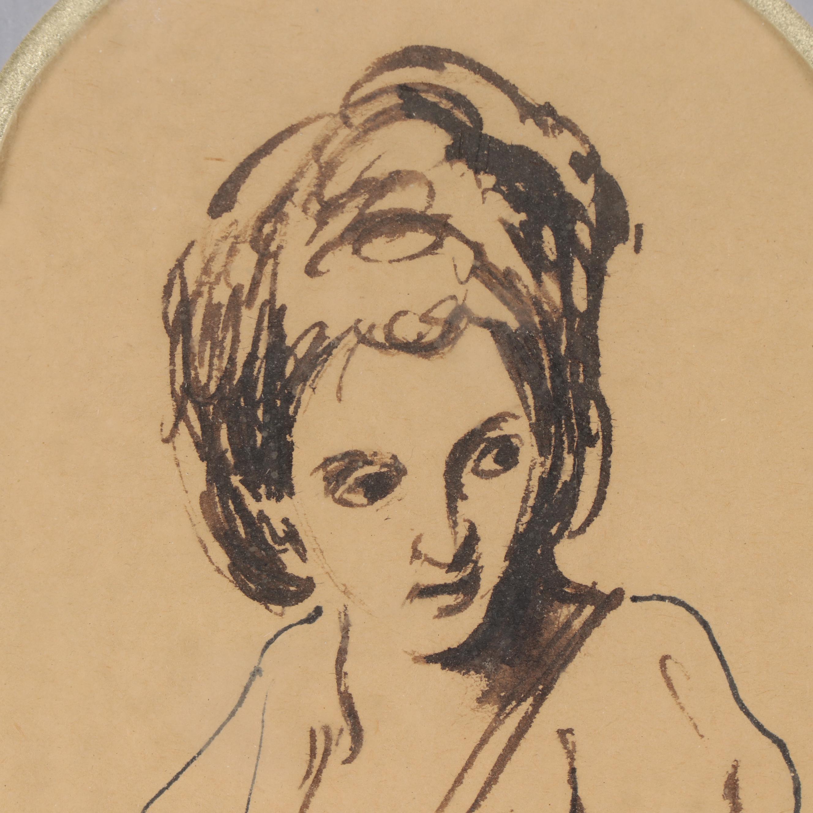 Academic School Portrait Ink Sketch of a Woman