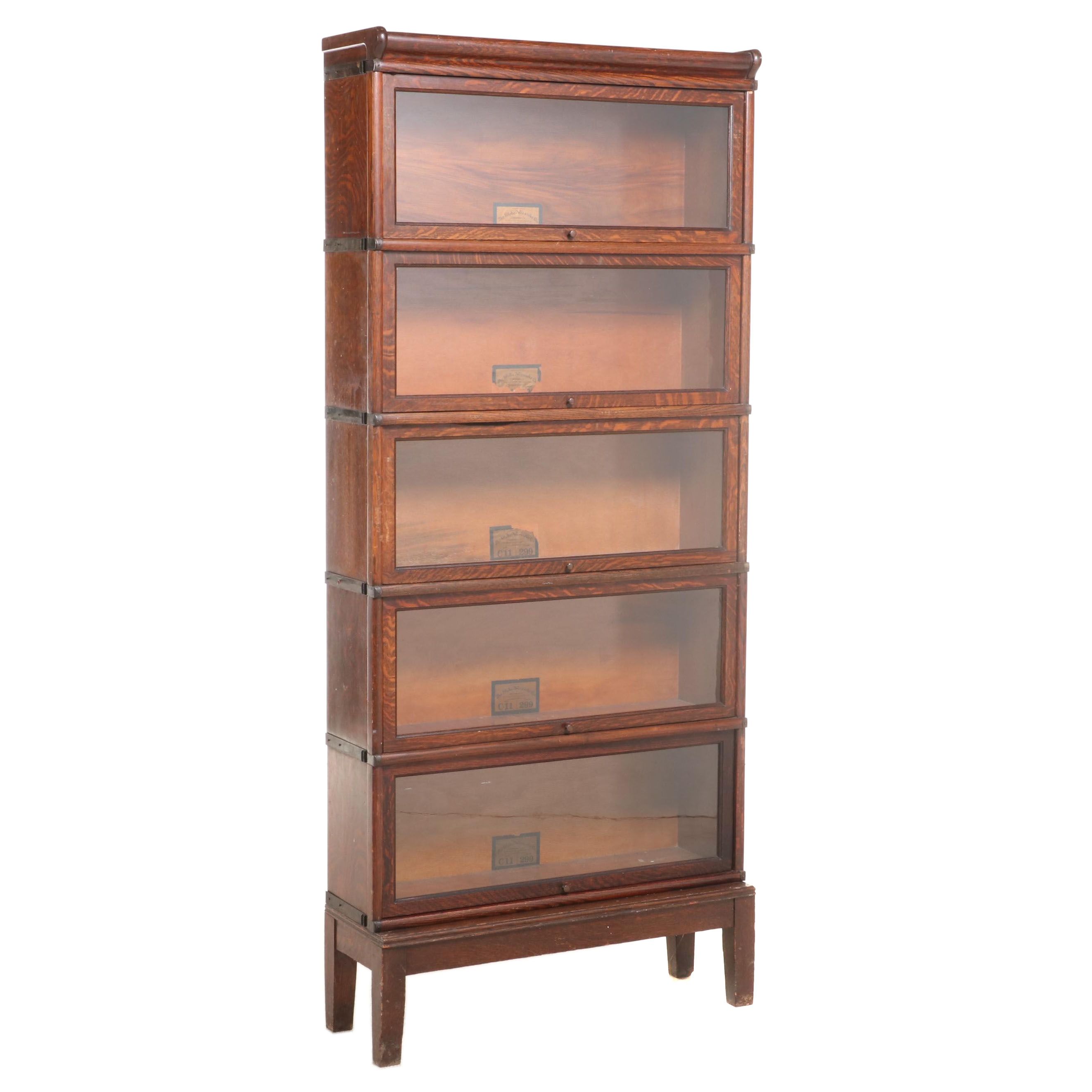 Globe-Wernicke Oak Five-Stack Sectional Barrister's Bookcase, Early 20th Century