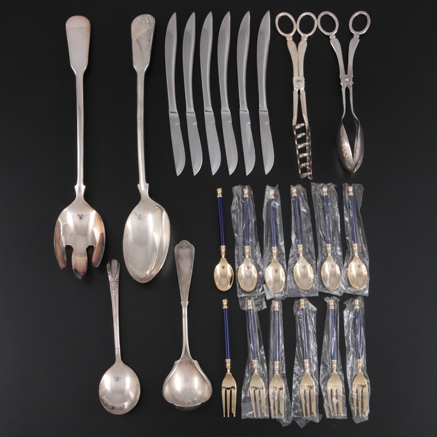 Martian Gold Wash Pastry Forks and Demitasse Spoons with Other Silver Plate