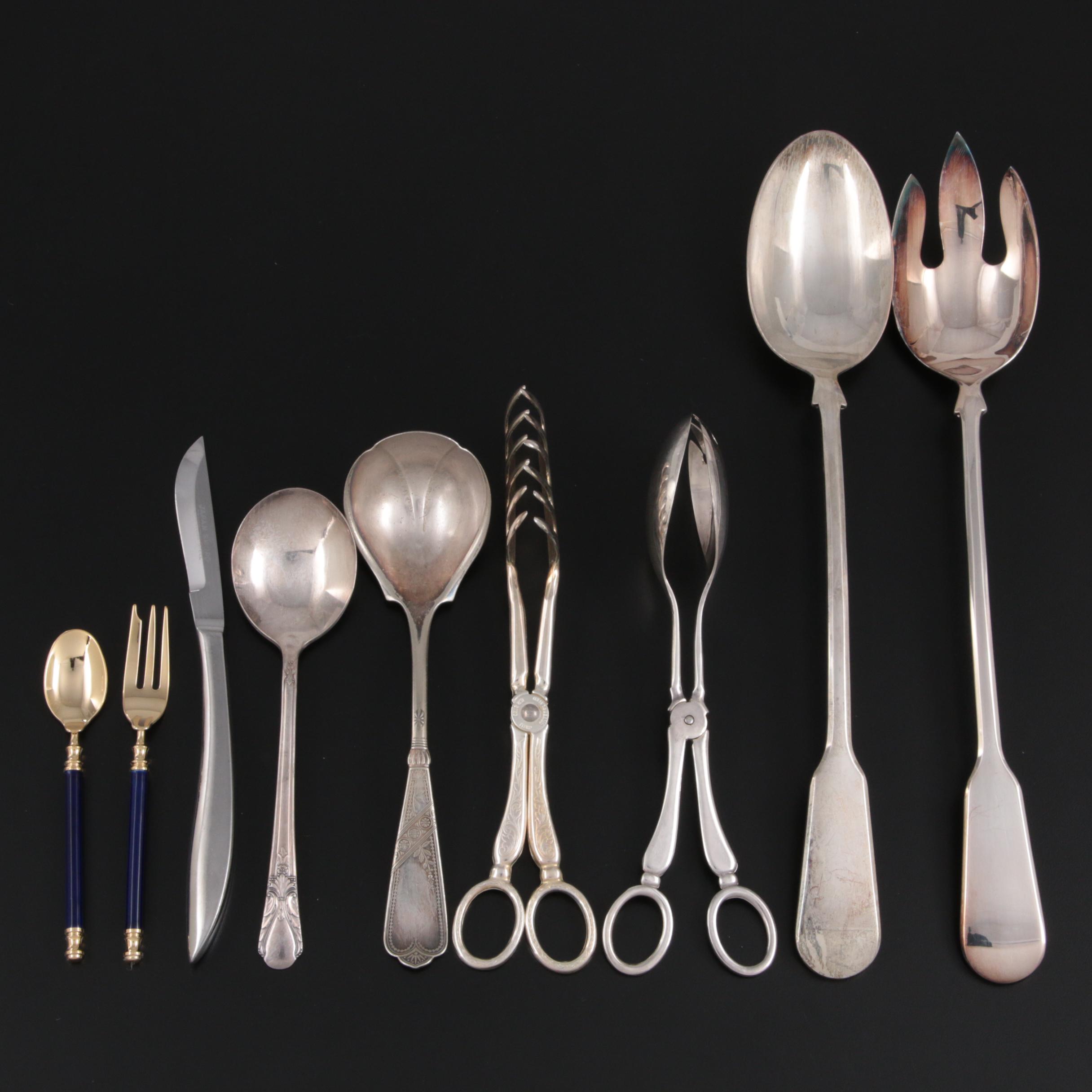 Martian Gold Wash Pastry Forks and Demitasse Spoons with Other Silver Plate