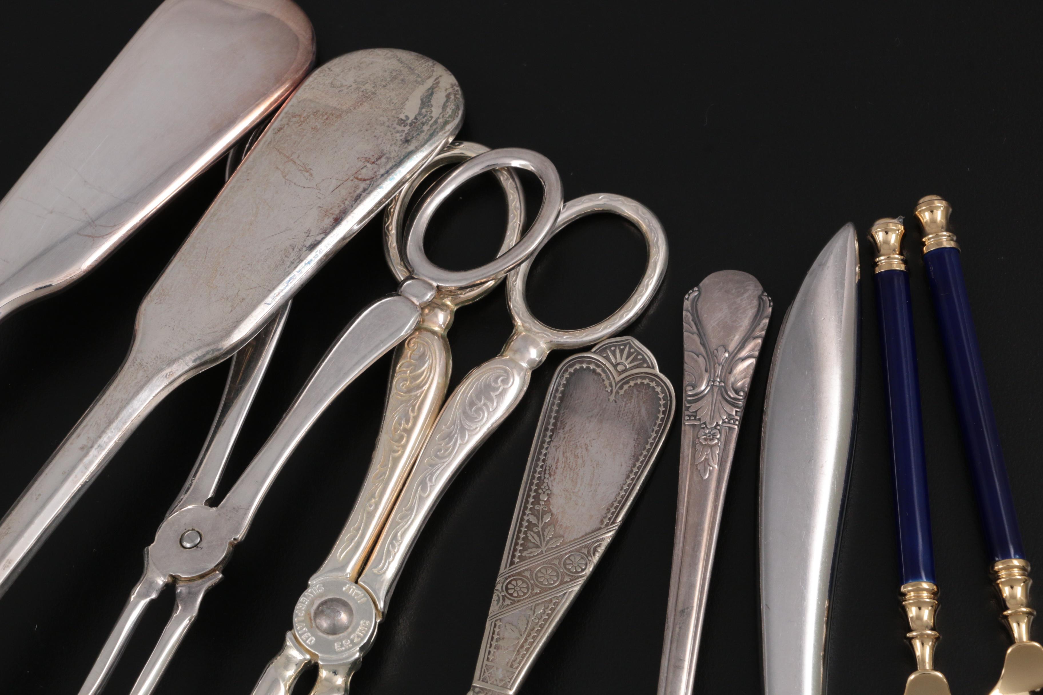 Martian Gold Wash Pastry Forks and Demitasse Spoons with Other Silver Plate